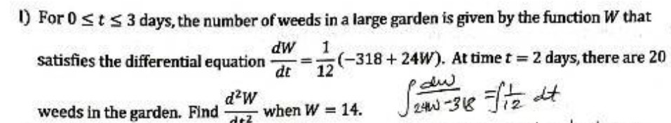 I) For 0 < t $ 3 days, the number of weeds in a