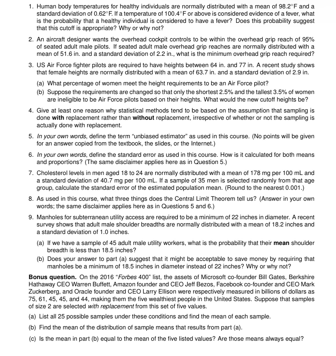 1. Human body temperatures for healthy