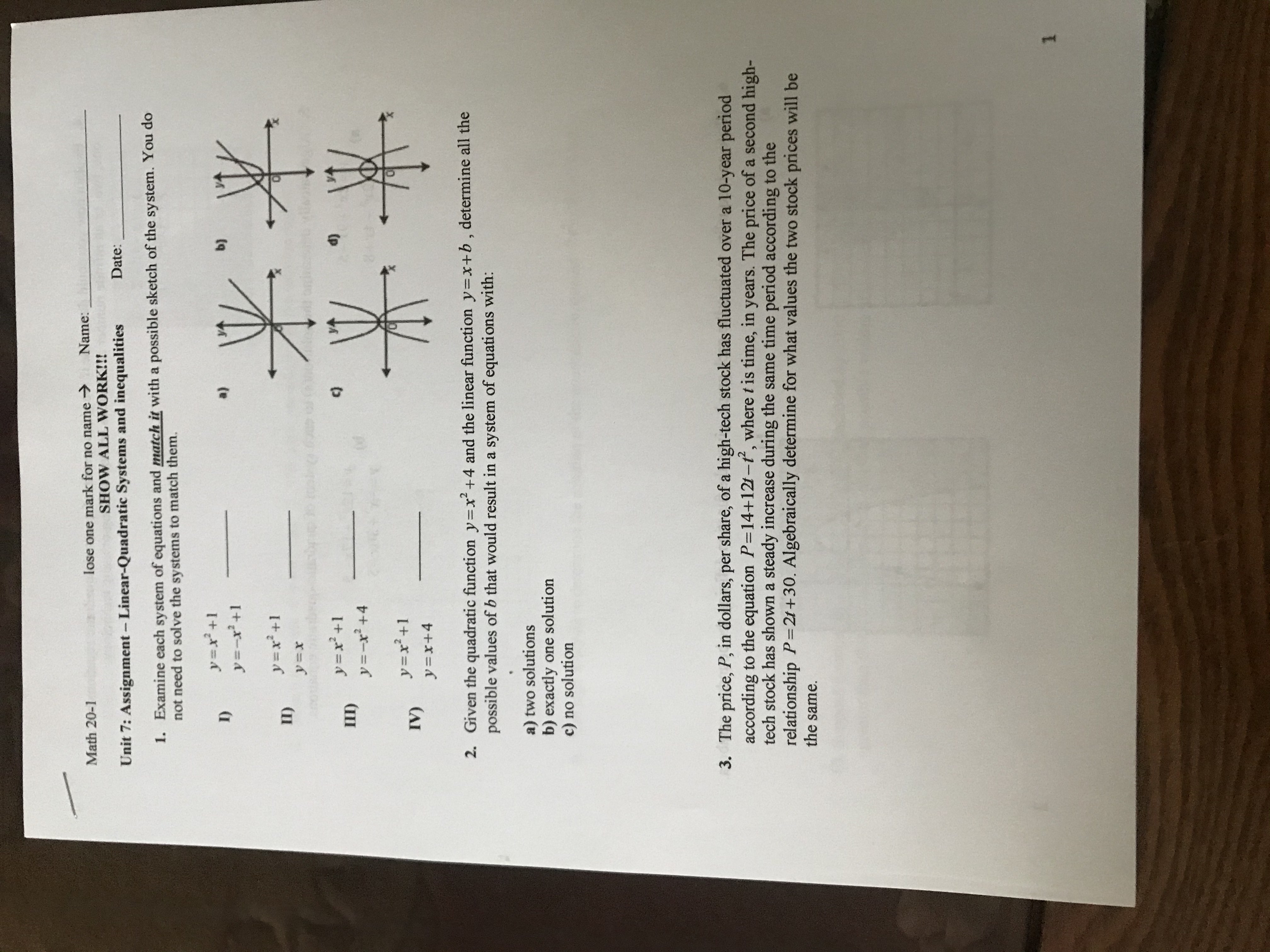 Need help on these questions Math 20-1 lose one