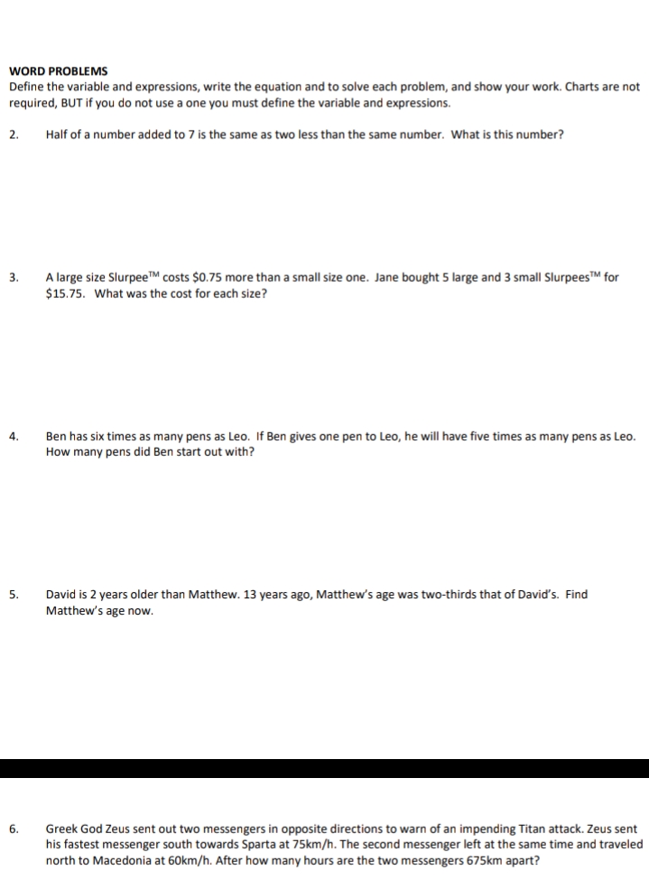 define the variable and expression, write the