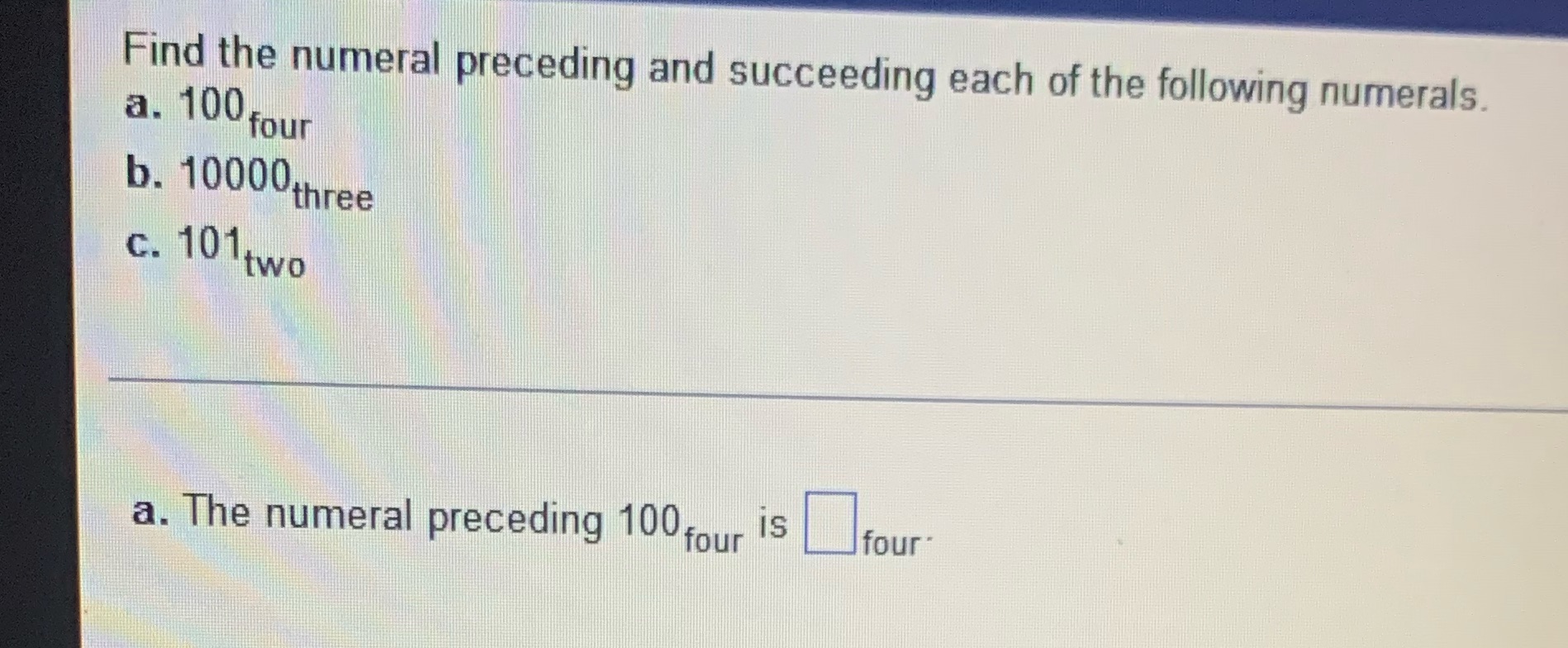 Find the numeral preceding and succeeding each of