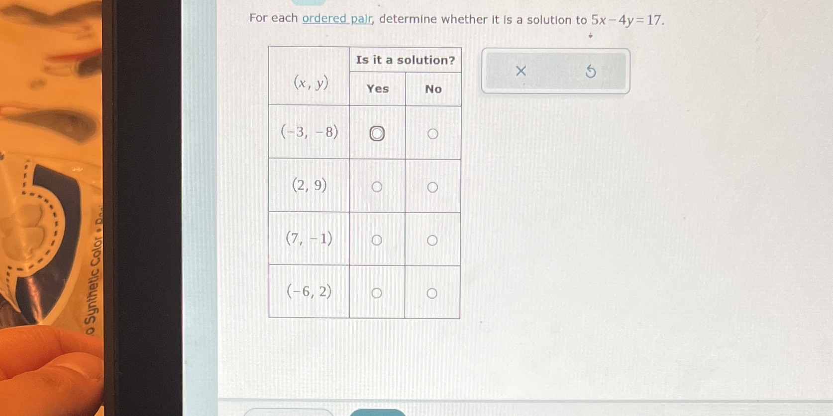For each ordered pair, determine whether it is a