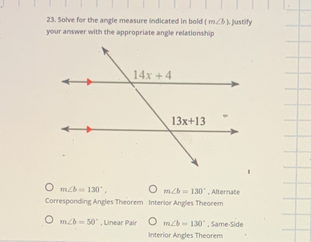 23. Solve for the angle measure indicated in bold