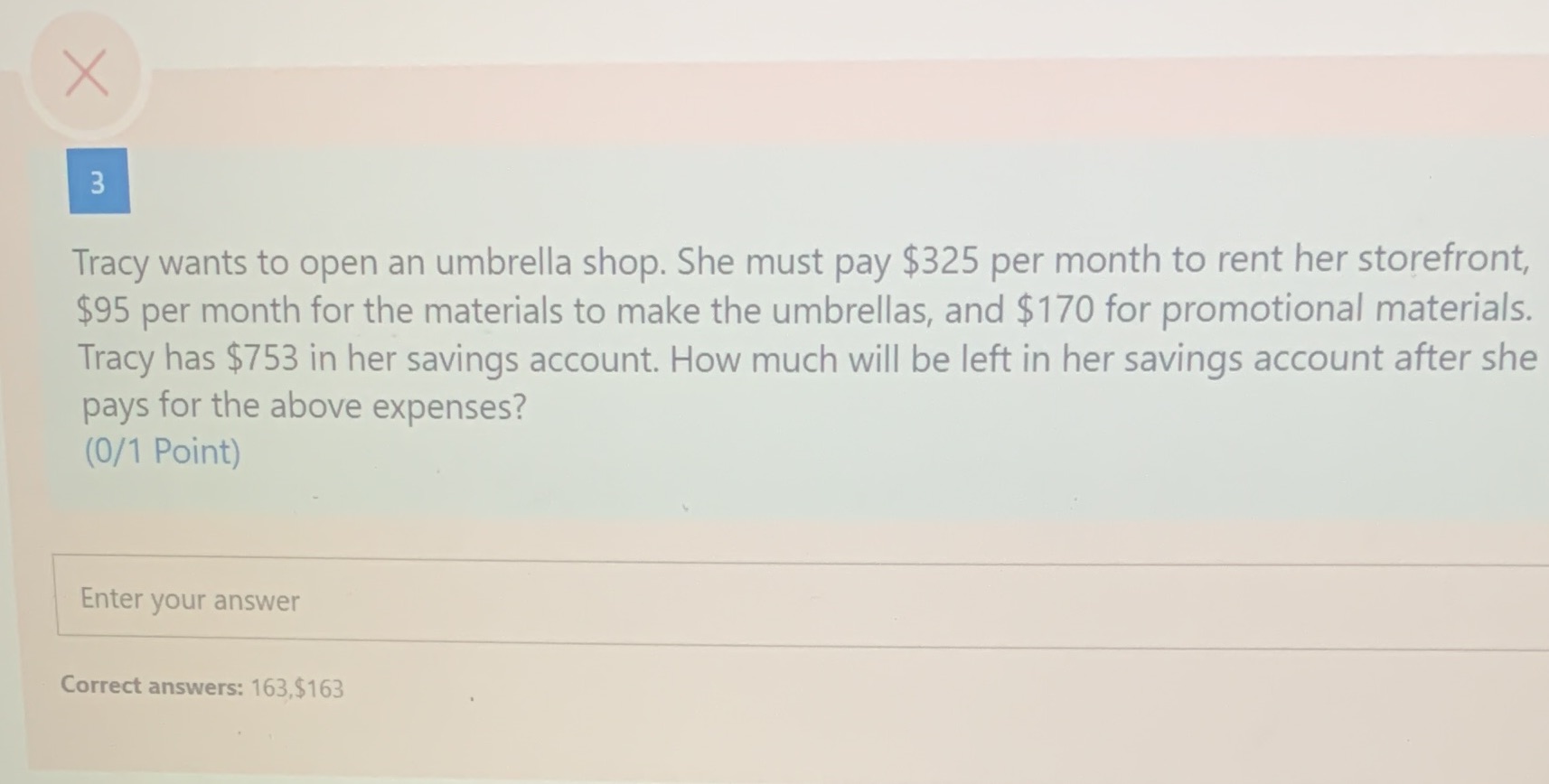 For financial algebra please help asap X 3 Tracy