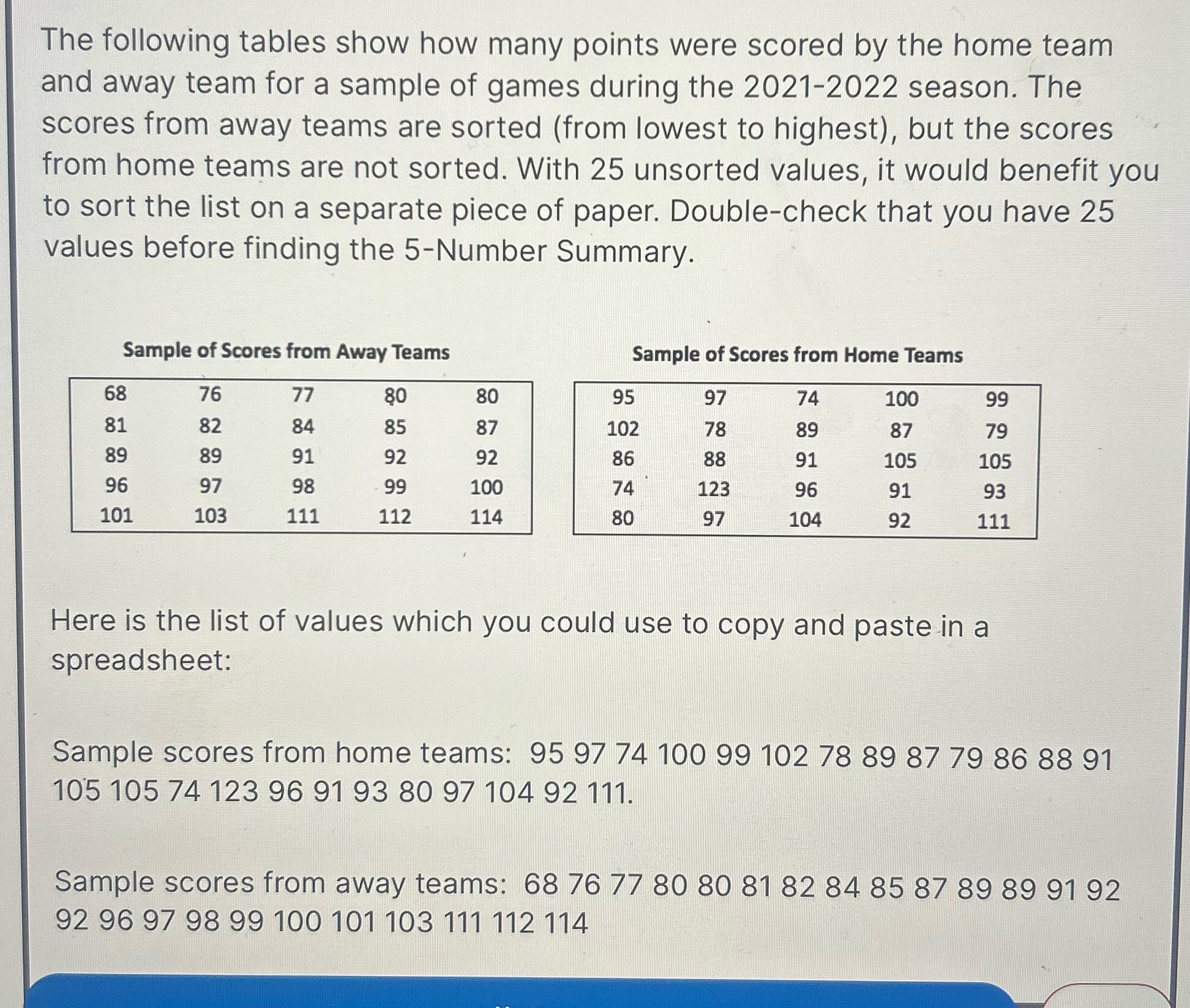 Away Q1 The following tables show how many points