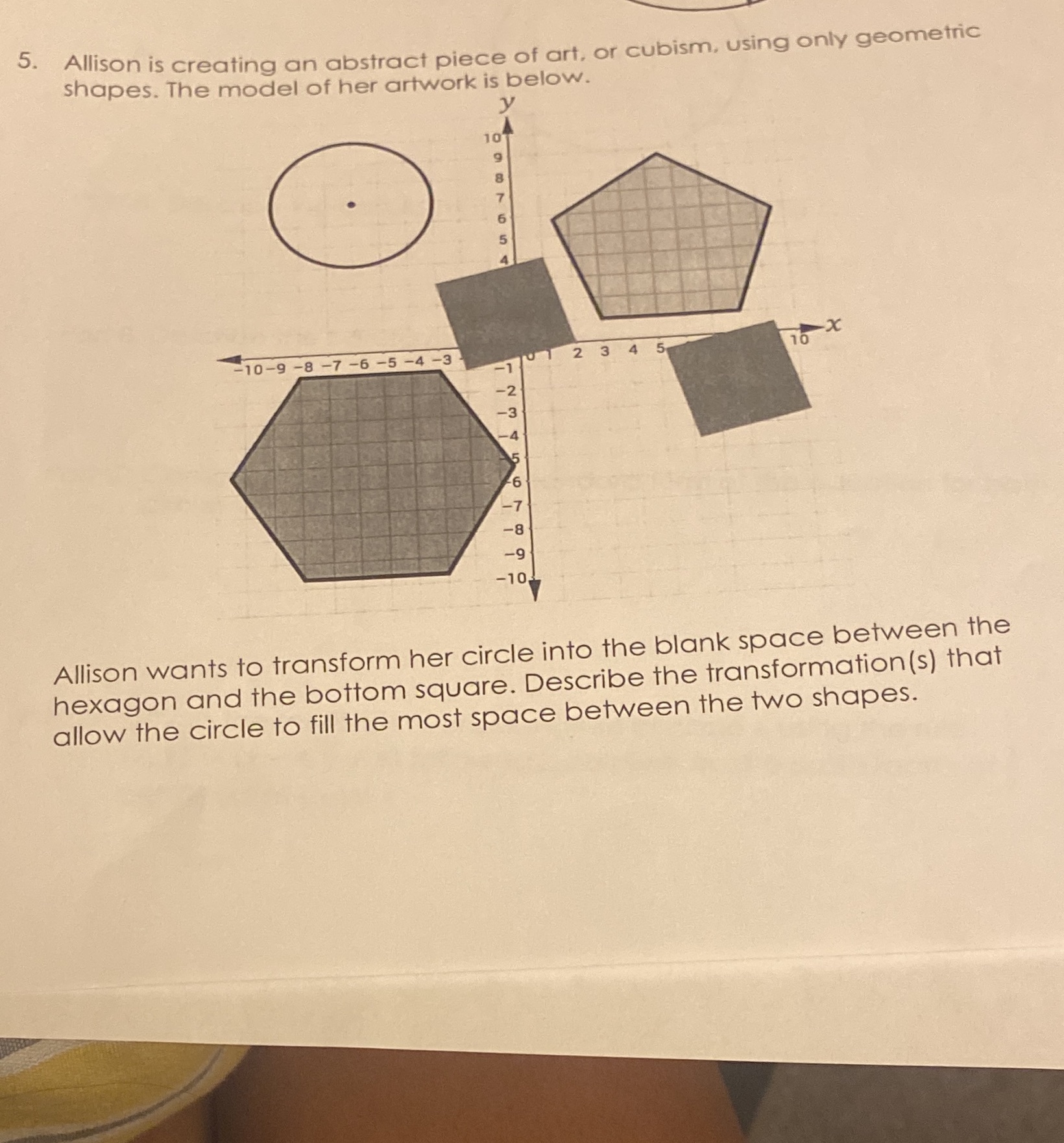 5. Allison is creating an abstract piece of art,