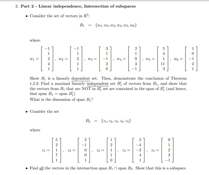 2. Part 2 - Linear independence, Intersection of