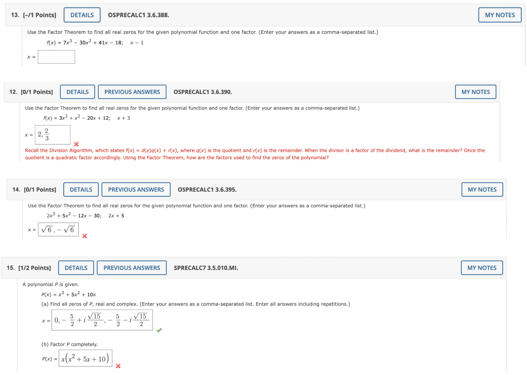 13. [-/1 Points] DETAILS OSPRECALC1 3.6.388. MY