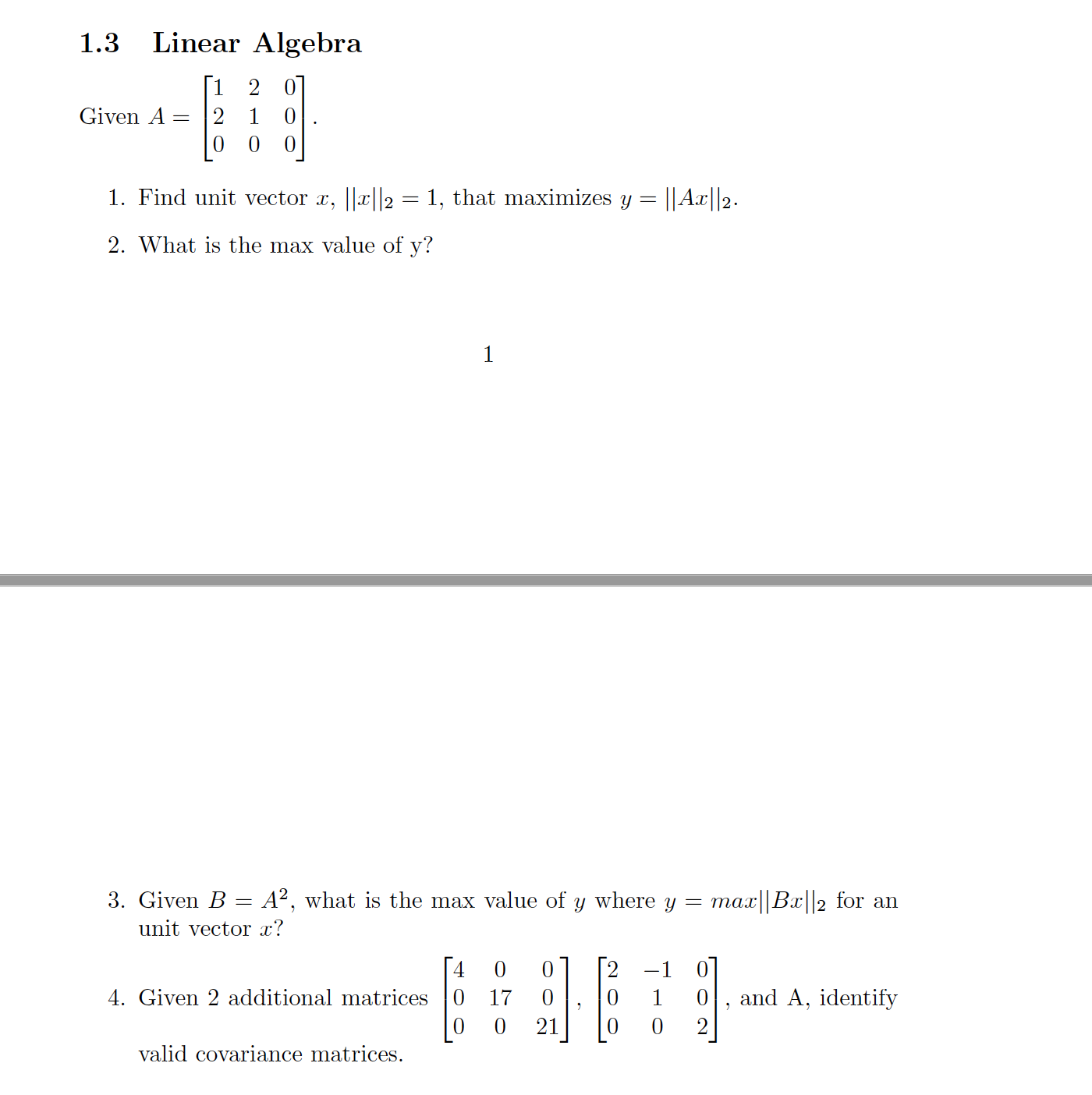 1.3 Linear Algebra 1 2 0 Given A = 2 1 0 . 0 O O
