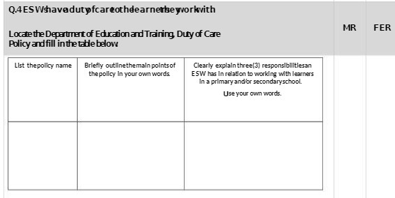 Q.4ESWhavedutyfcareothdearnetbeyworkwith MR FER