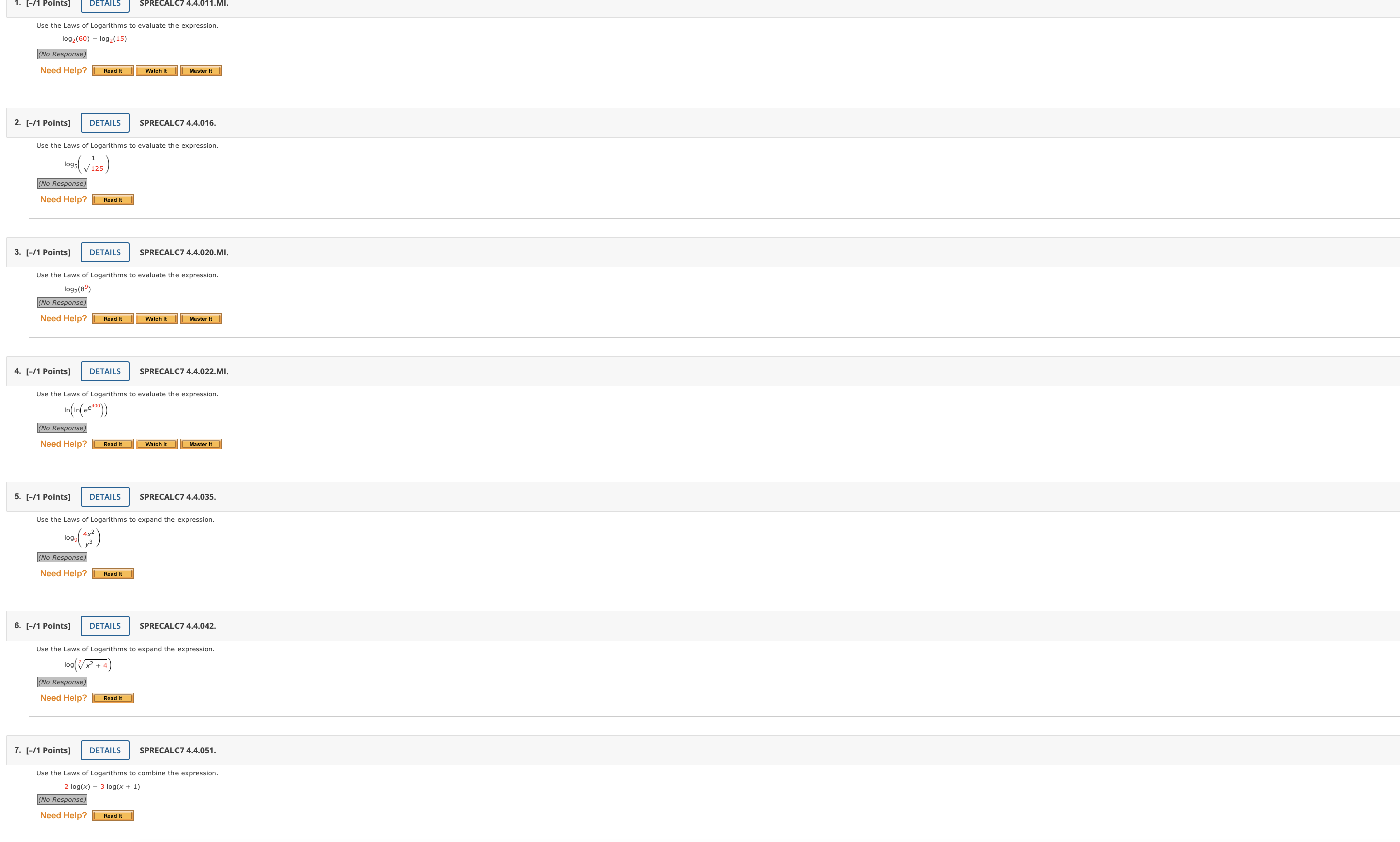 Use the Laws of Logarithms to evaluate the