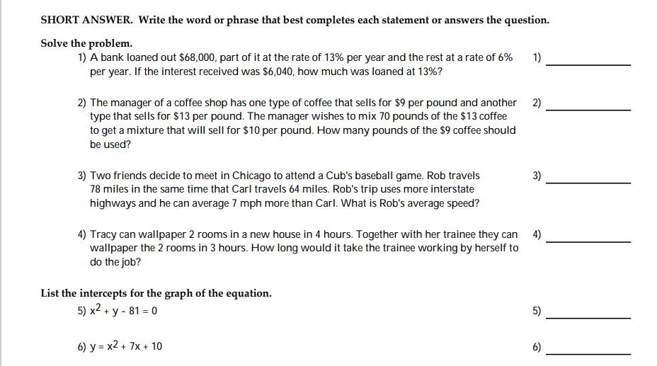 SHORT ANSWER. Write the word or phrase that best