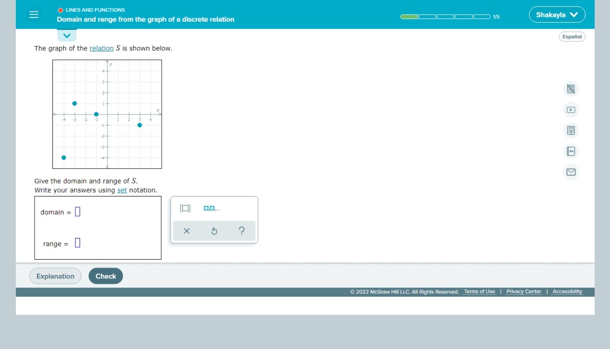{- Shakayla V Give the domain and range of S.