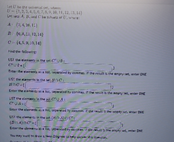 Let U be the universal set, where: U = {1, 2, 3,