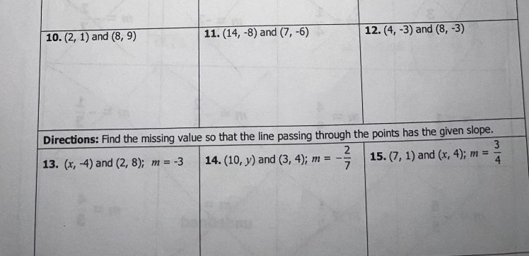 10. (2, 1) and (8, 9) 11. (14, -8) and (7, -6)