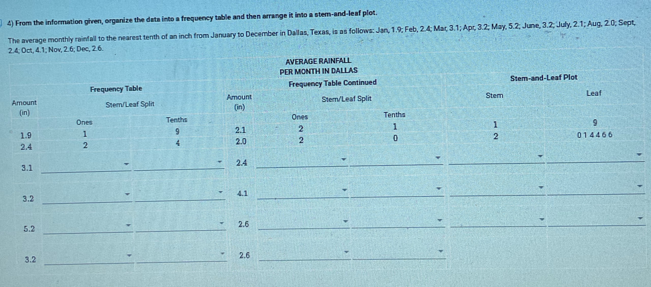 Need help 4) From the information given, organize