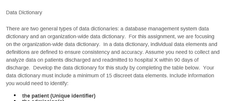 Data Dictionary There are two general types of