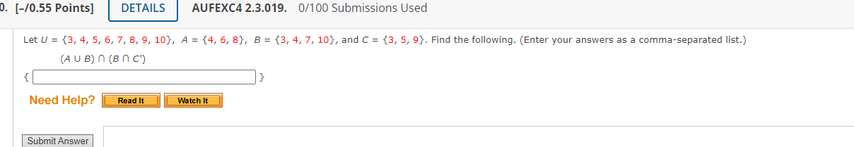 0. [-/0.55 Points] DETAILS AUFEXC4 2.3.019. 0/100