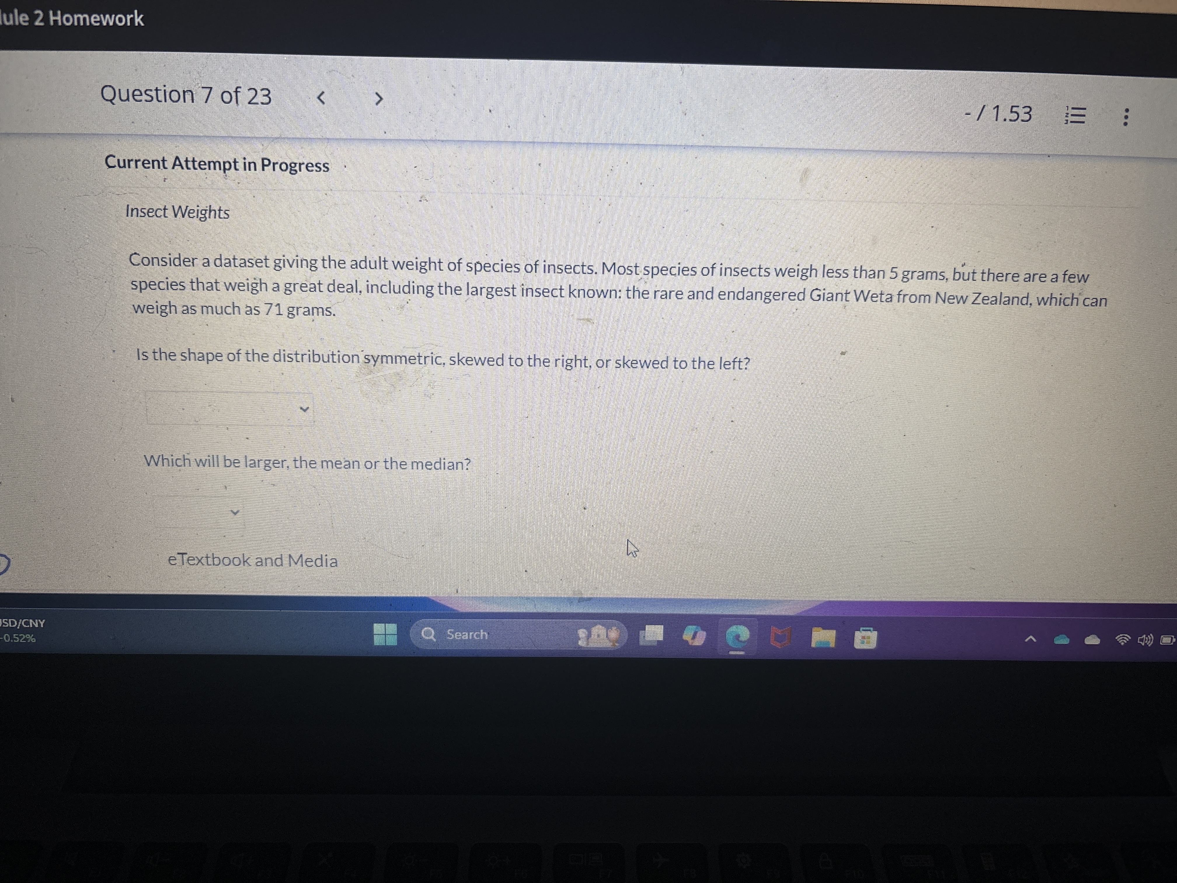 lule 2 Homework Question 7 of 23 -/1.53 !!! ..