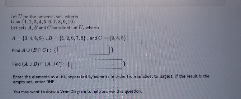 help Let ( be the universal set, where: U = {1,