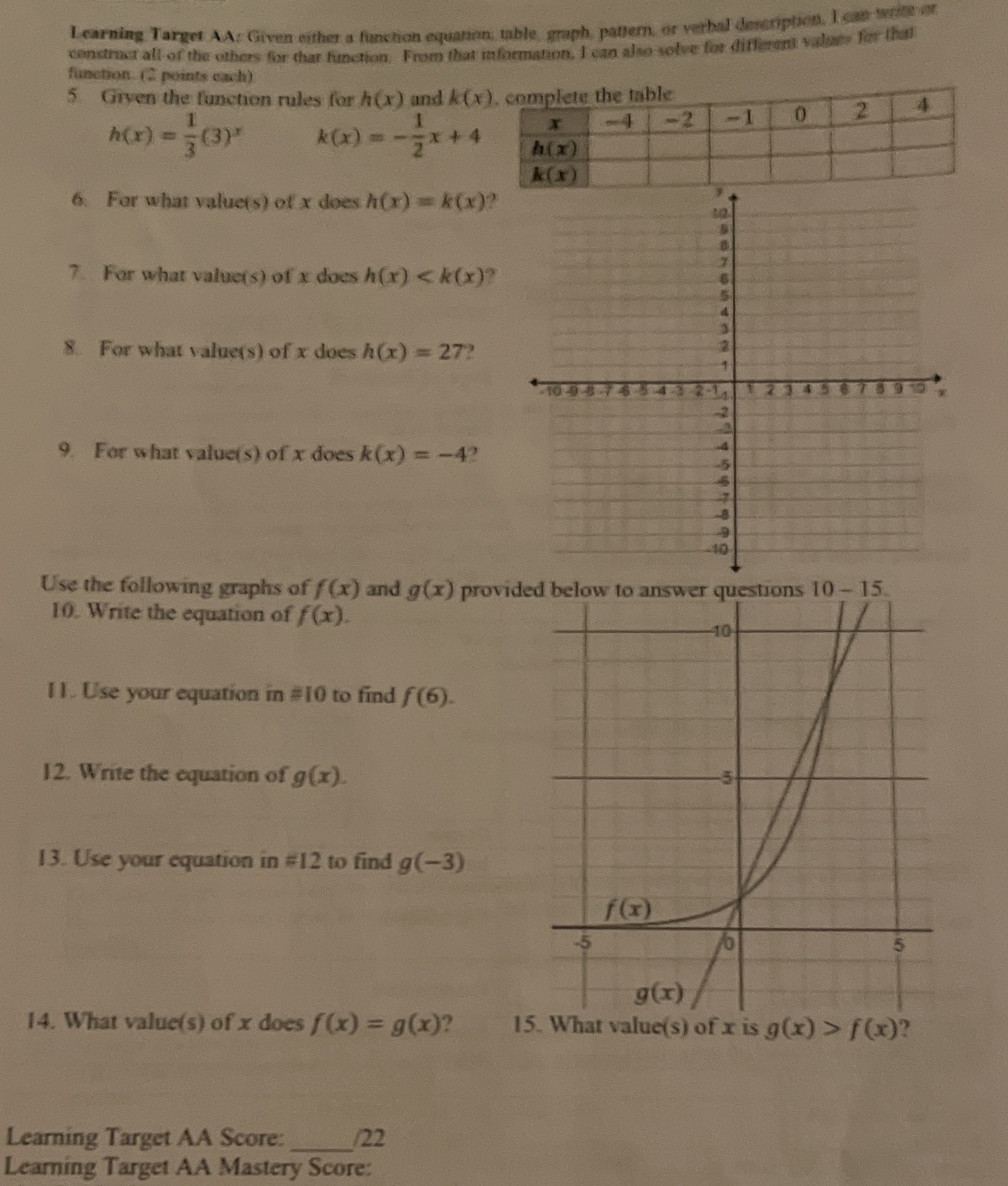 I carning Target AA: Given either a function