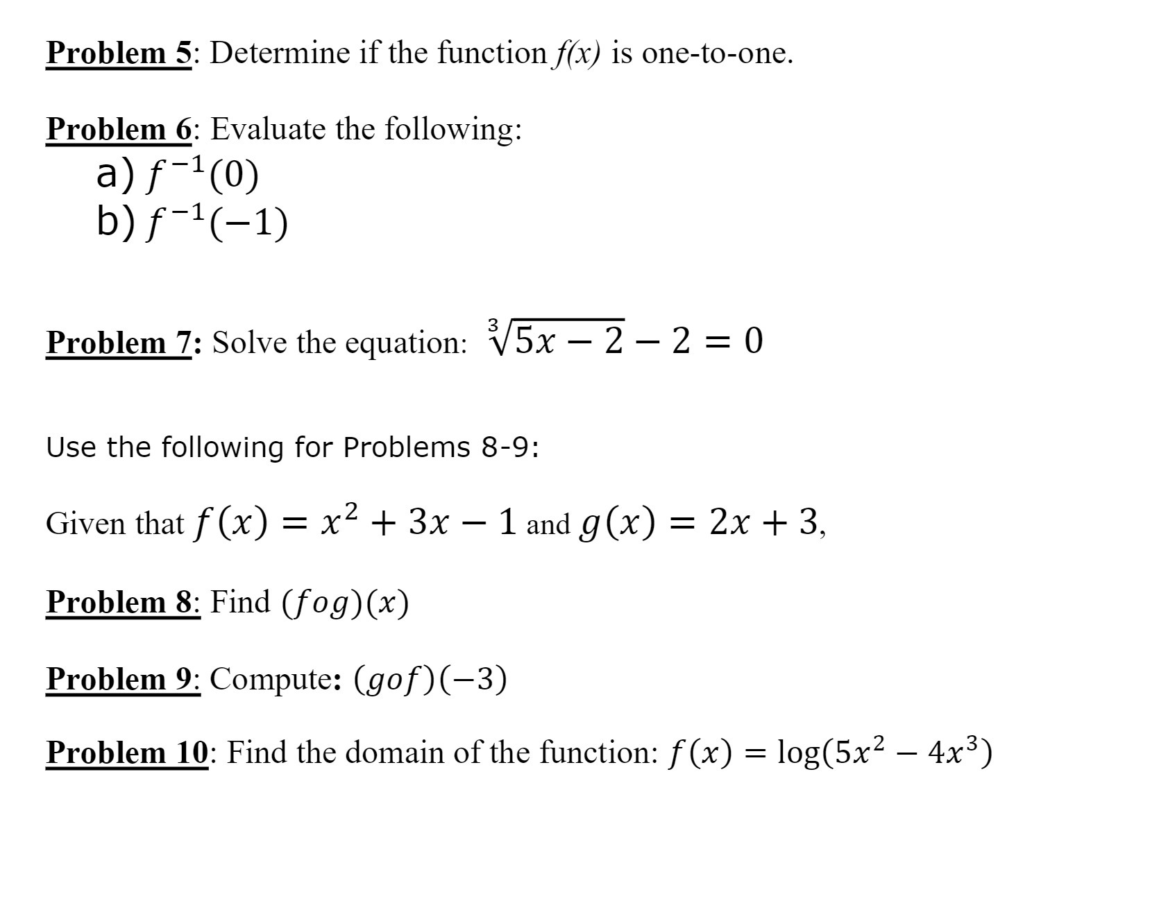 Problem 5: Determine if the function f(x) is