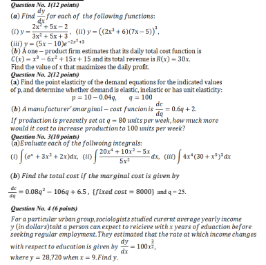 mthematics Question No. 1(12 points) (a) Find -