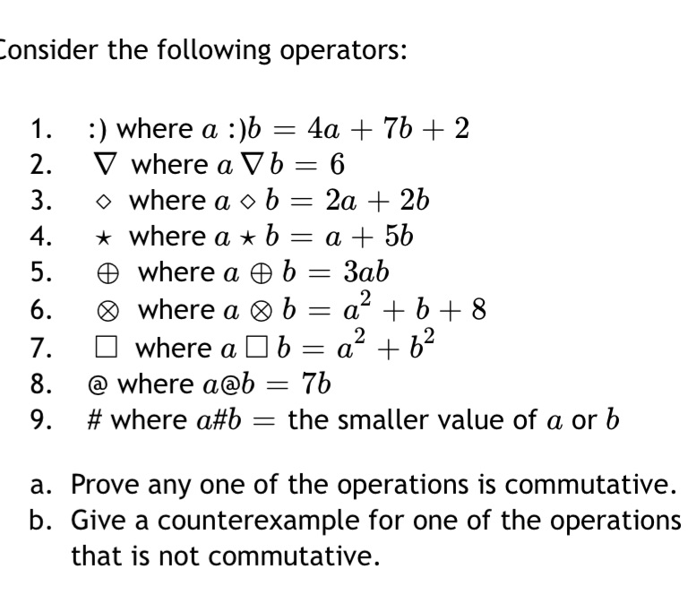 onsider the following operators: 1. :) where a :