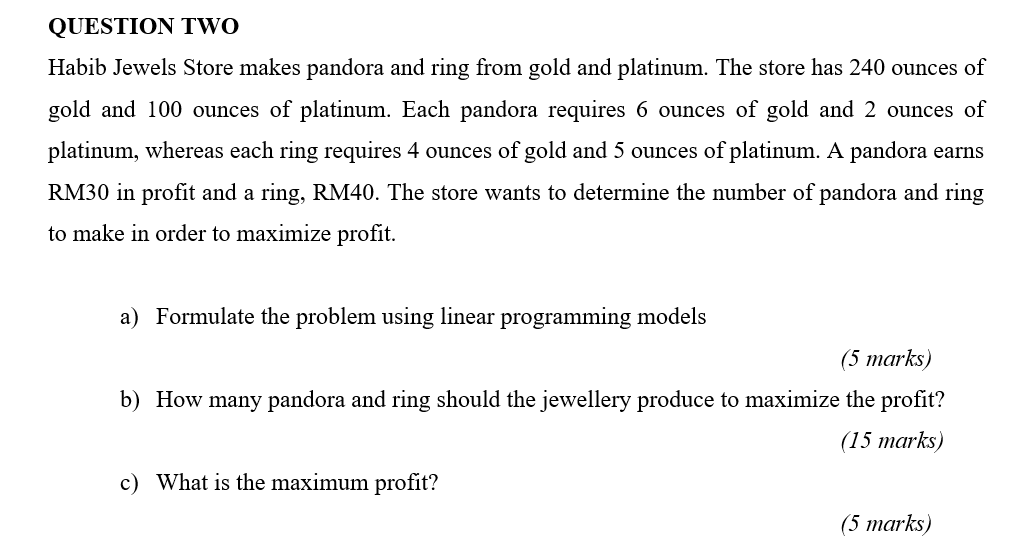QUESTION TWO Habib Jewels Store makes pandora and