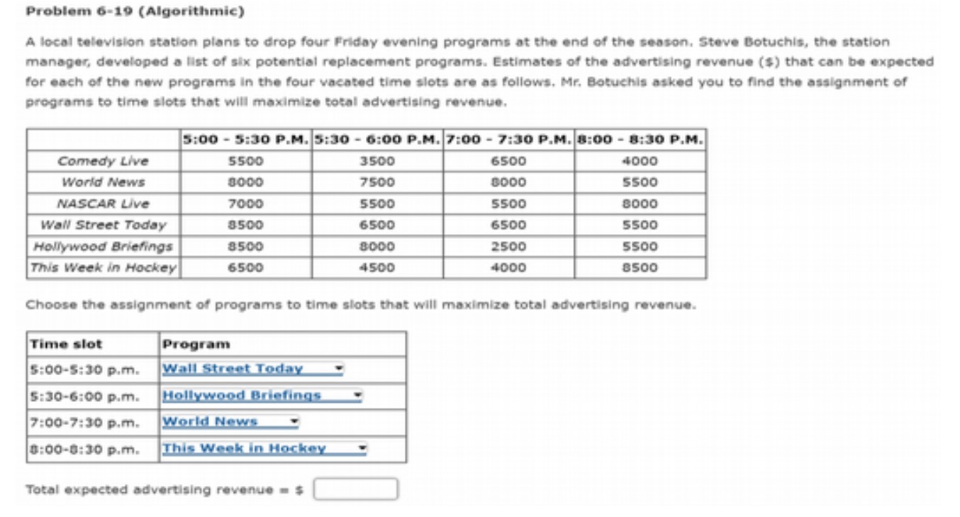 Problem 6-19 (Algorithmic) A local television