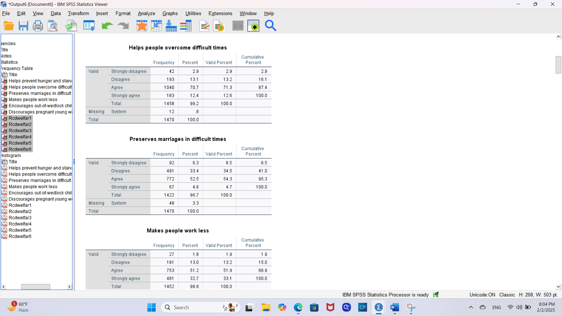 The welfare.sav dataset (available on the