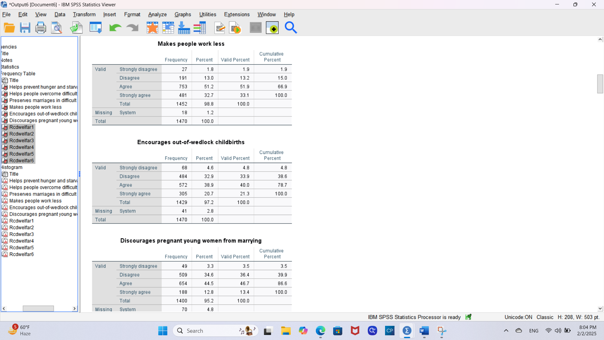 The welfare.sav dataset (available on the