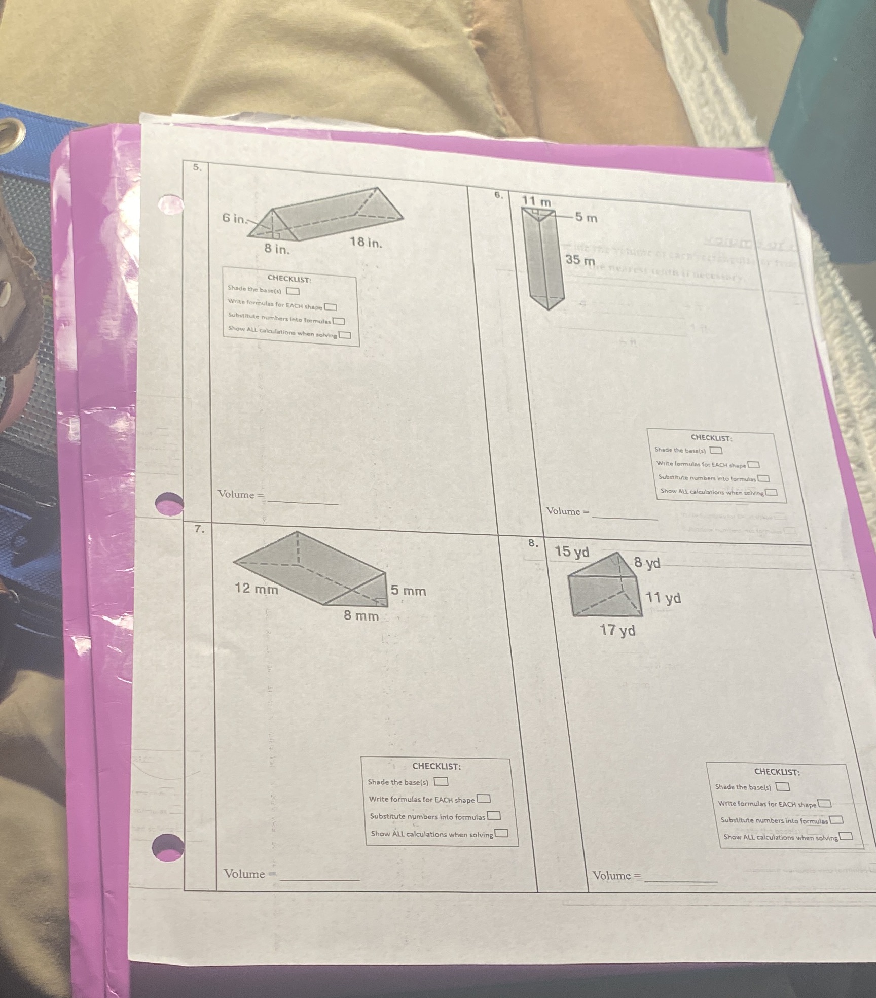 solve #1-4 and show work please. 5. 11 m 5 m 6