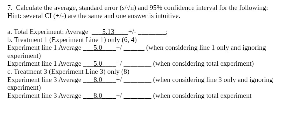 7. Calculate the average, standard error (sh/11)