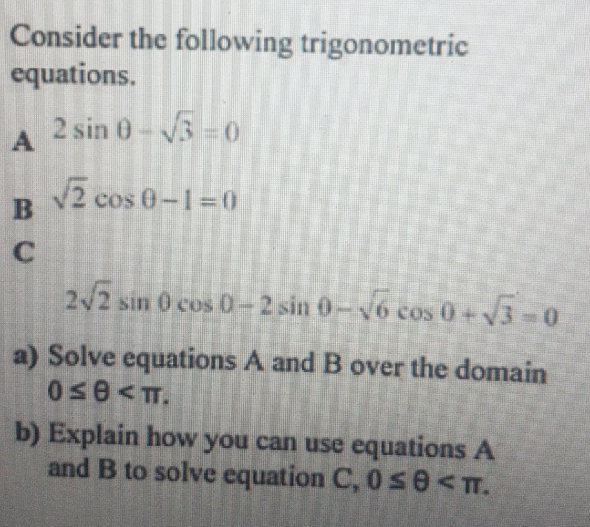 Solve Please Consider the following trigonometric