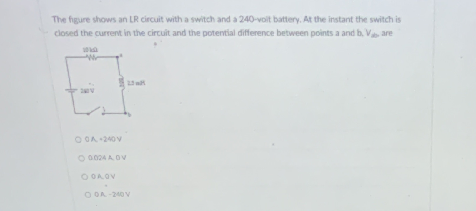 12. The figure shows an LR circuit with a switch