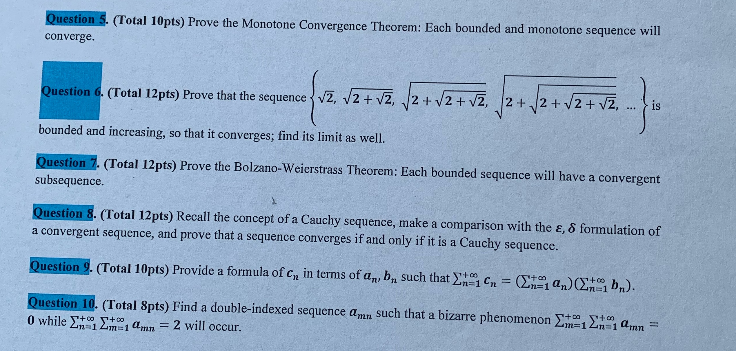 Question 5 Question 5. (Total 10pts) Prove the