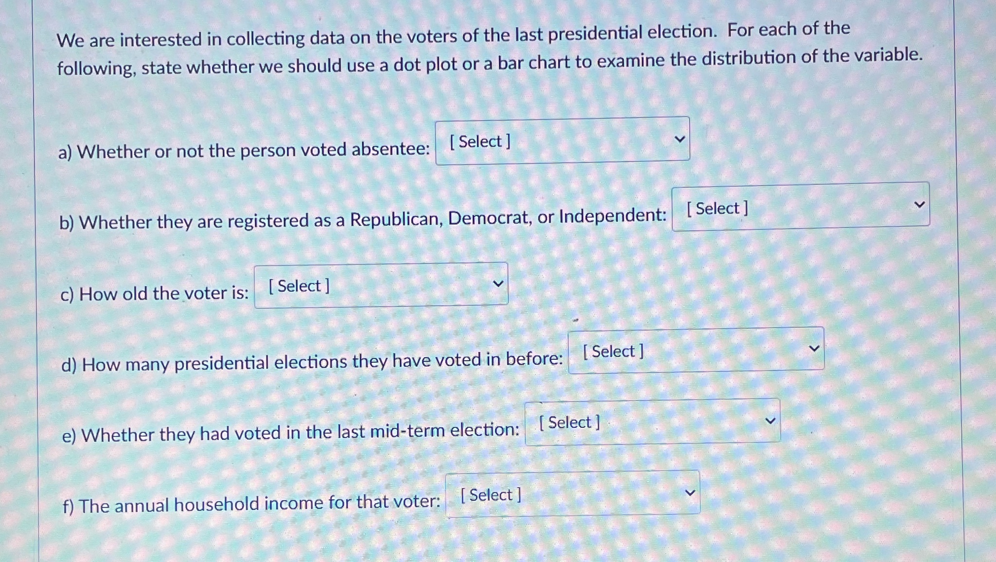 We are interested in collecting data on the