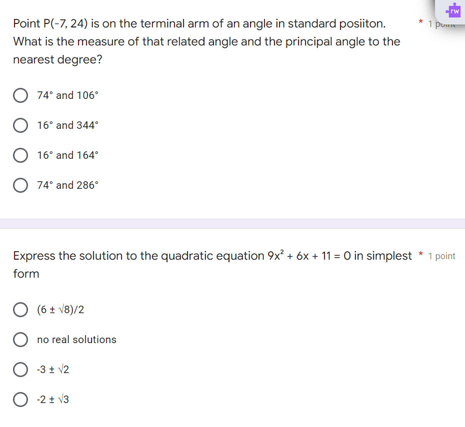 Hi Point P(-7, 24) is on the terminal arm of an