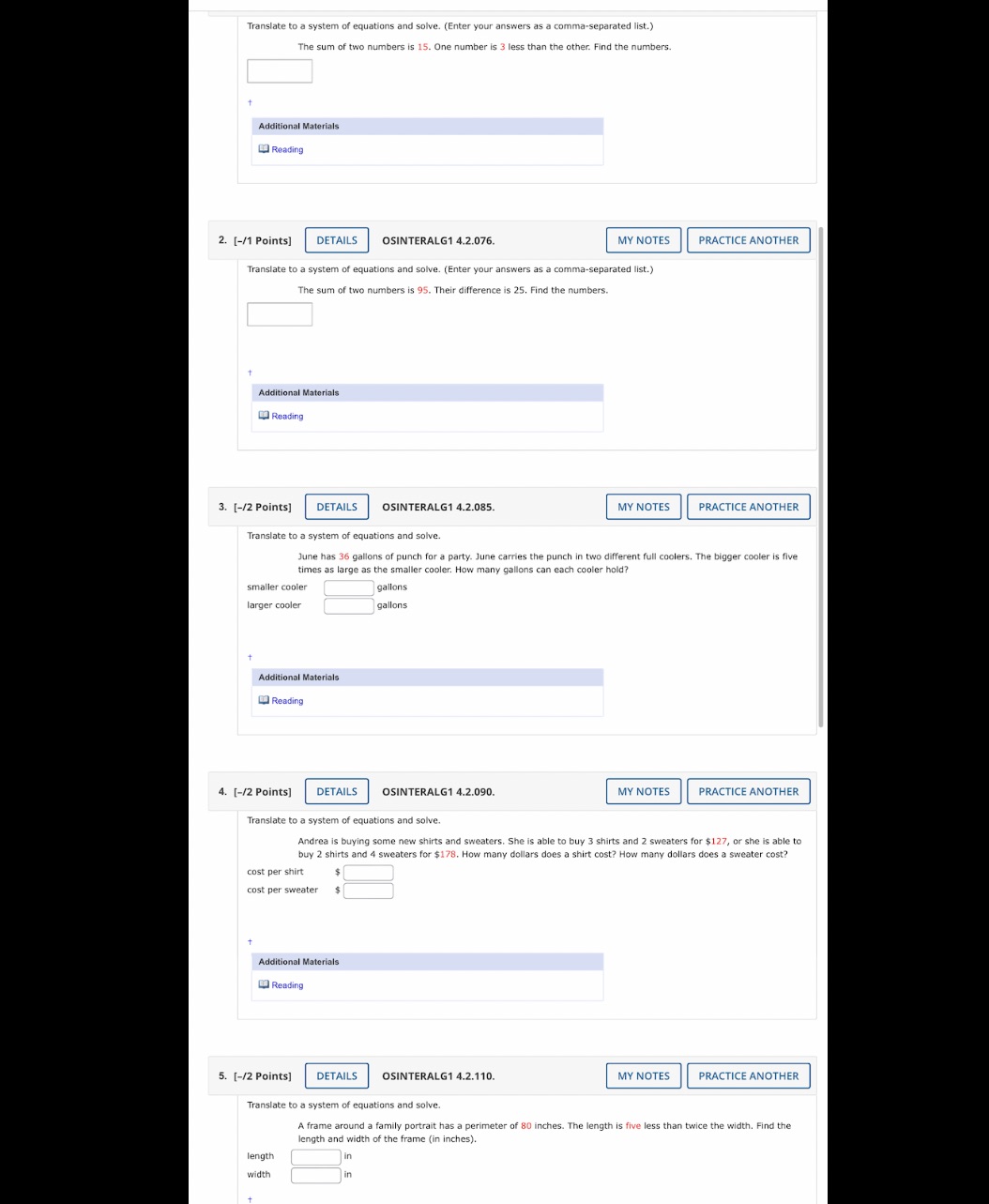 Translate to a system of equations and solve.