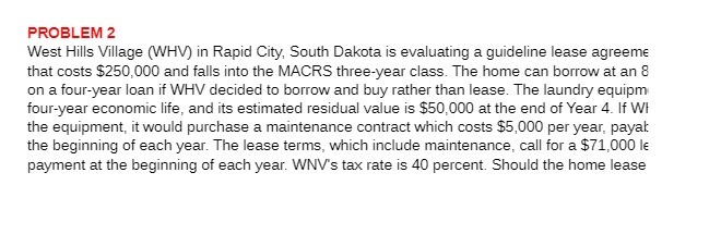PROBLEM 2 West Hills Village (WHV) in Rapid City,