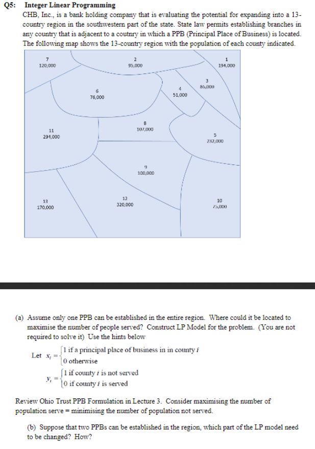 Q5: Integer Linear Programming CHB, Inc., is a