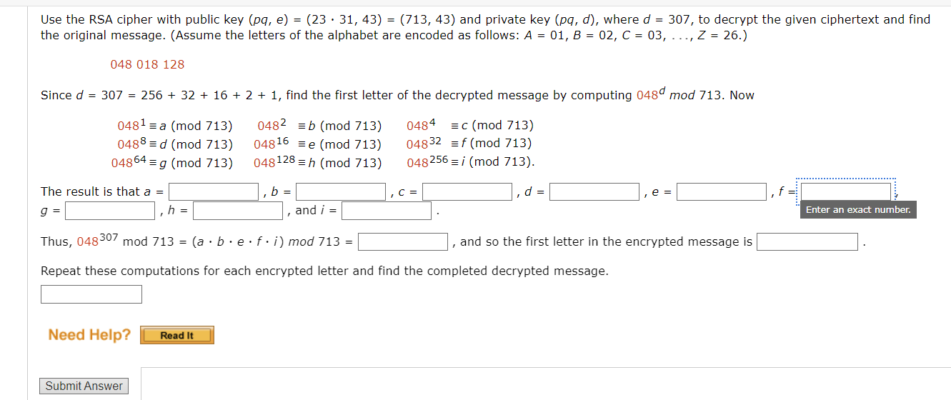 Use the RSA cipher with public key (pq, e) = (23