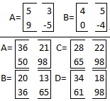 Indicates what is the product of the two matrices