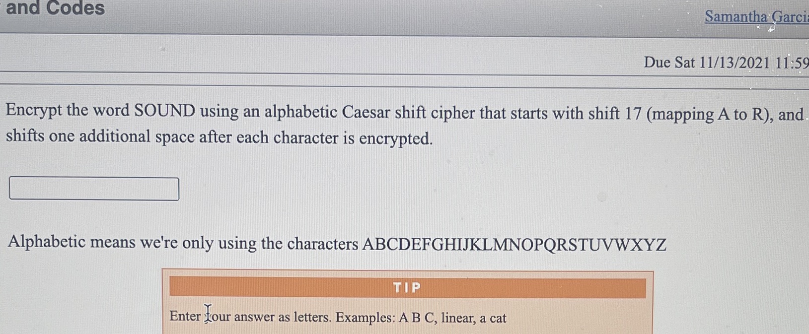 and Codes Samantha Garci Due Sat 11/13/2021 11:59