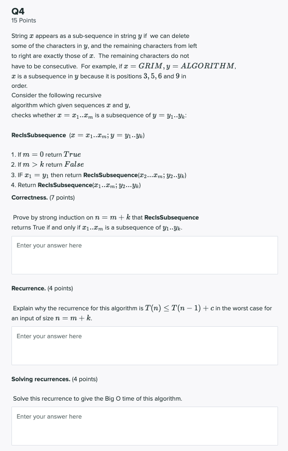 Q4 15 Points String + appears as a sub-sequence