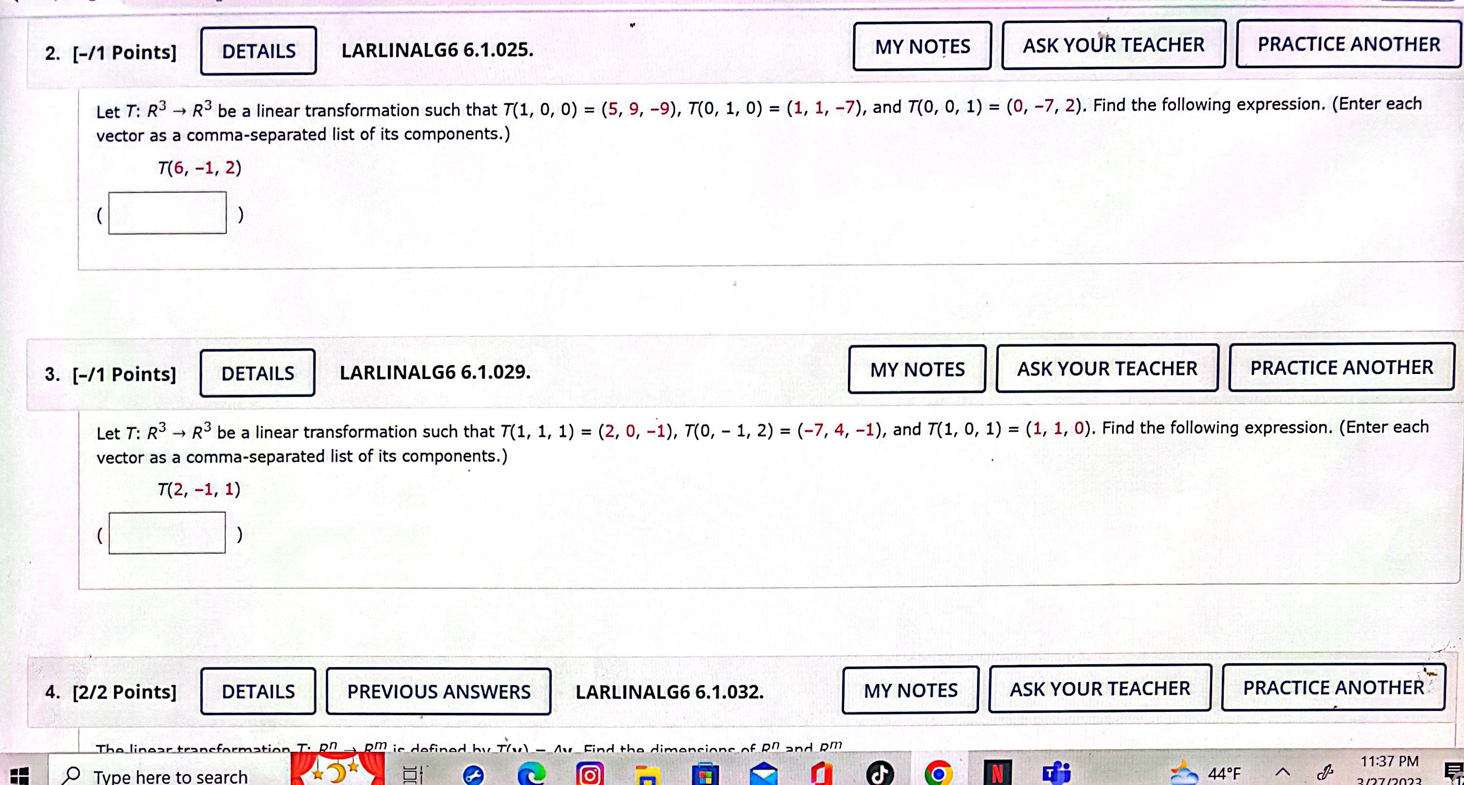 2. [-/1 Points] DETAILS LARLINALG6 6.1.025. MY