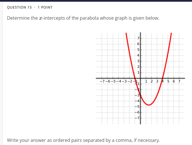 QUESTION 15 . 1 POINT Determine the x-intercepts