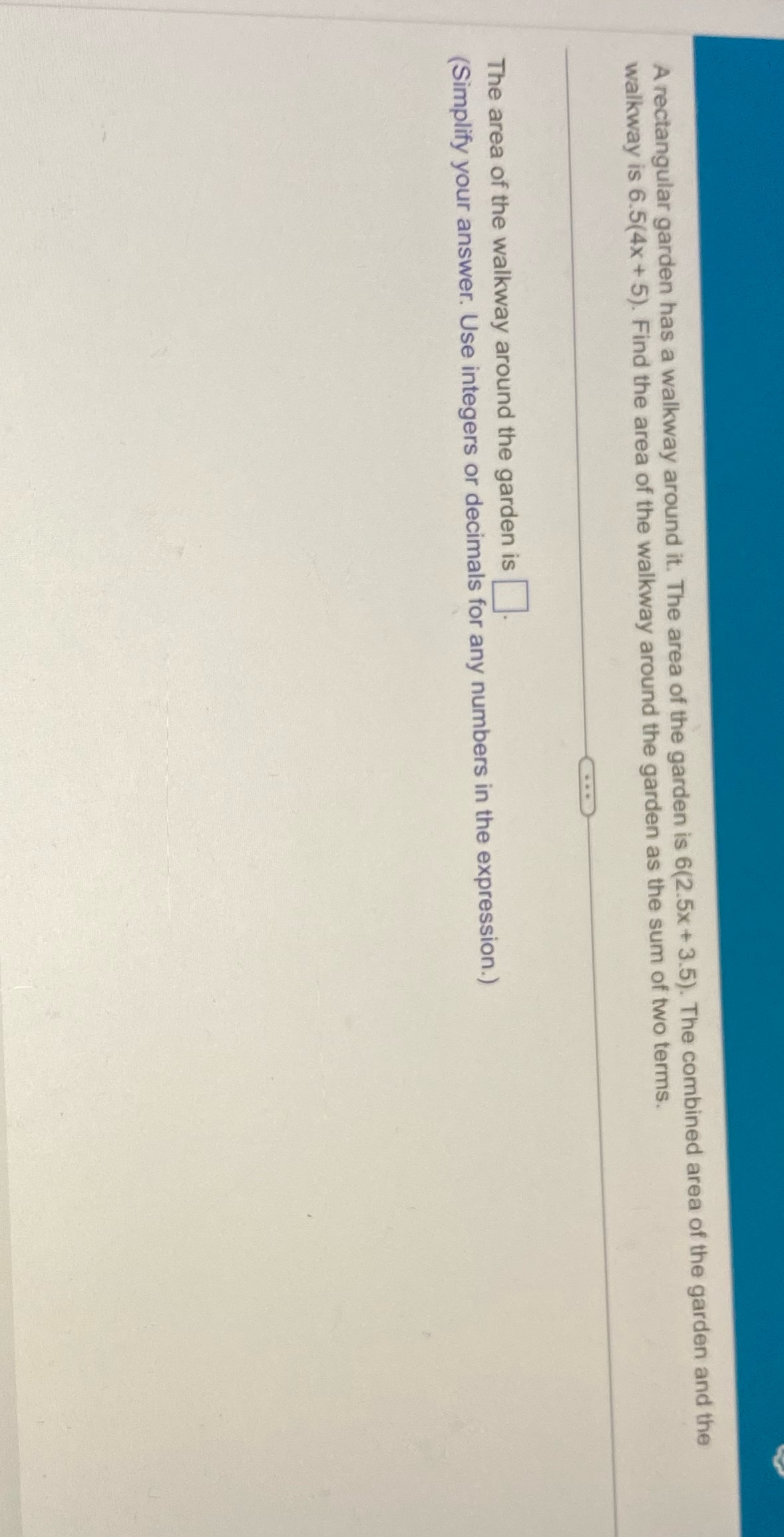 A rectangular garden has a walkway around it. The