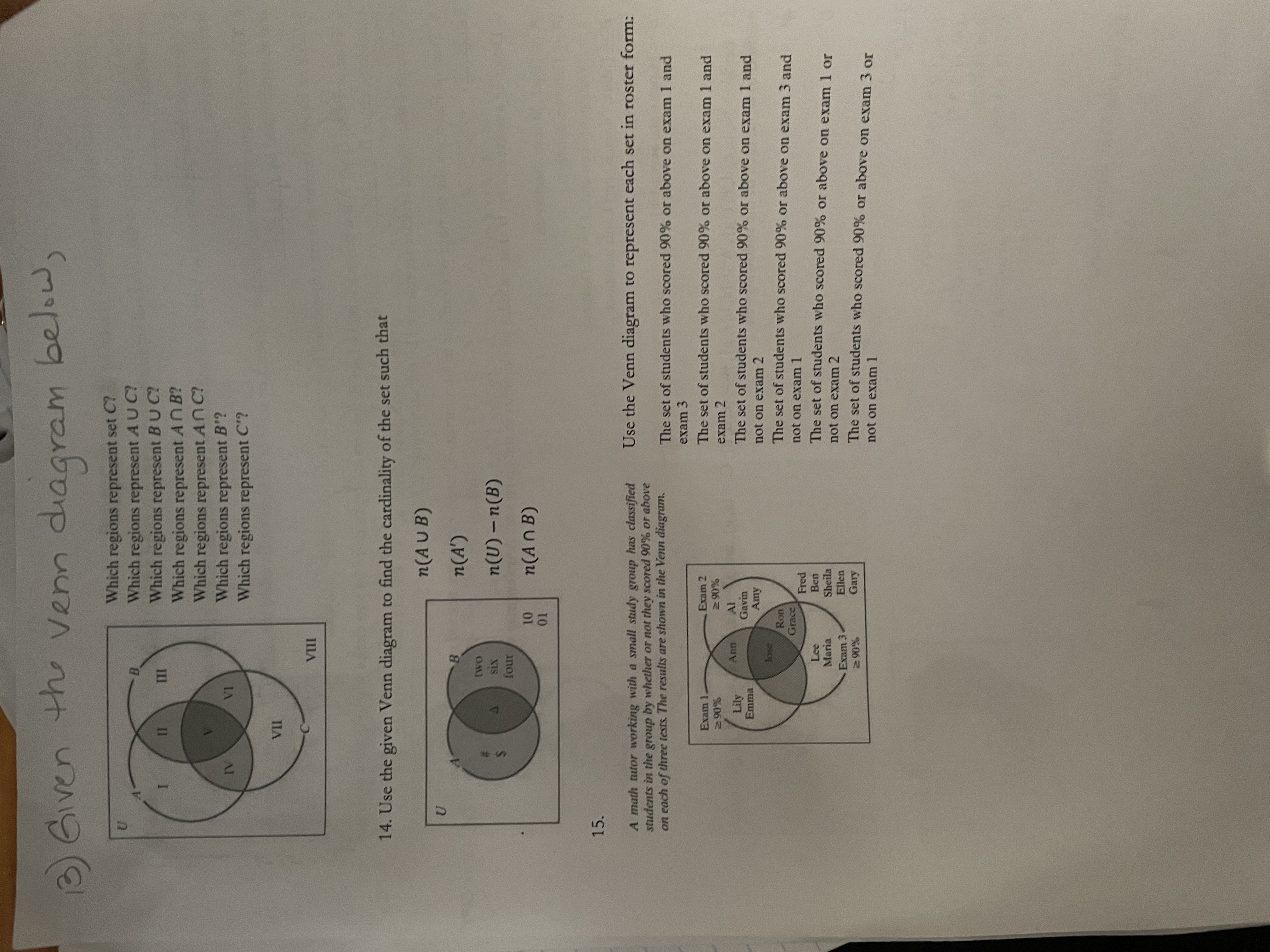 13 ) Given the venn diagram below, Which regions